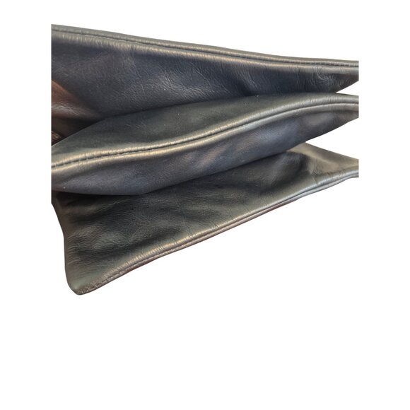 Vintage Due Fratelli Navy Blue Leather Shoulder Crossbody Bag Zipper Sections - Picture 3 of 6